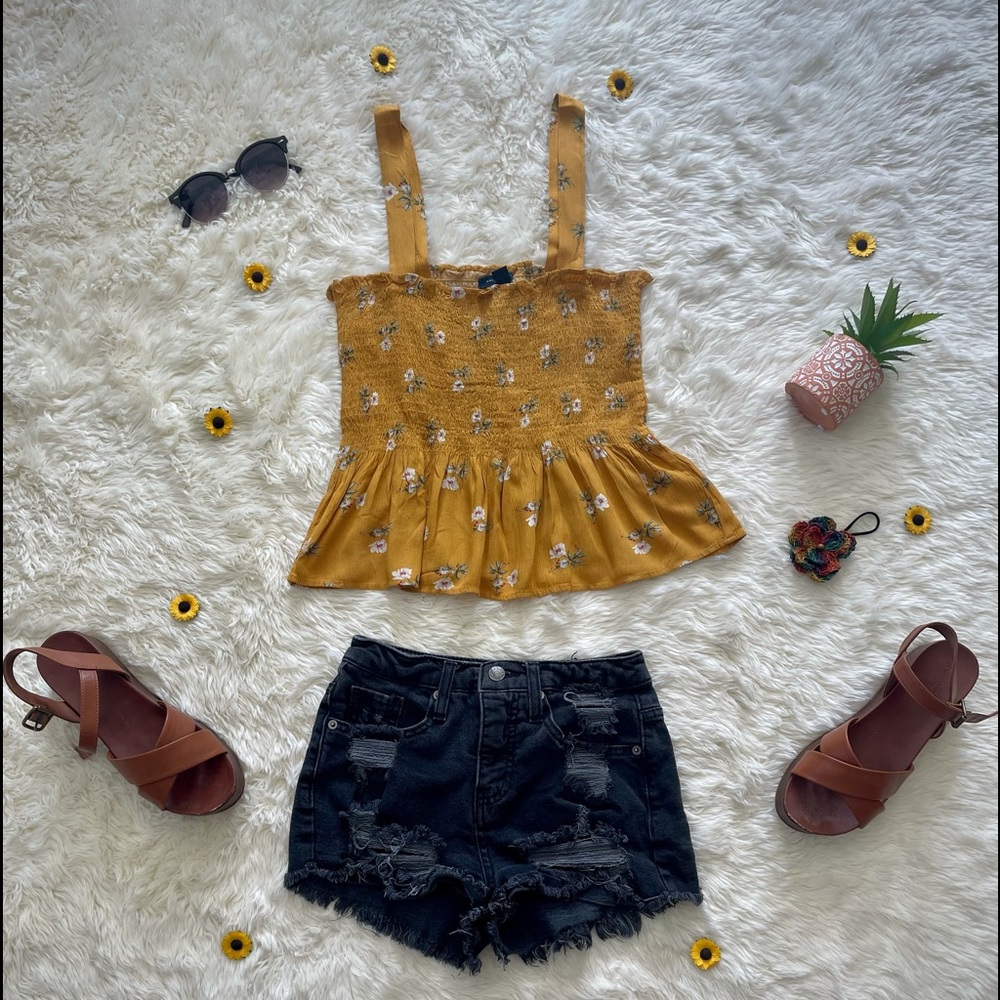 American Eagle Floral Smocked Babydoll Tank